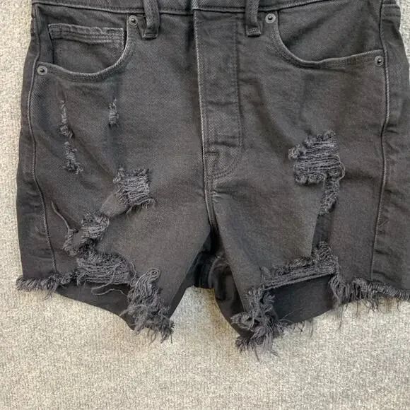 Good American Shorts Women 00 Black Denim Bombshell Distressed Button Fly Pocket - Picture 3 of 11